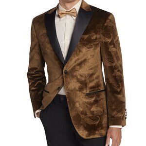 NEW Egara Slim Fit Embossed Bronze Velvet Paisley Dinner Tuxedo Jacket 38R 42R